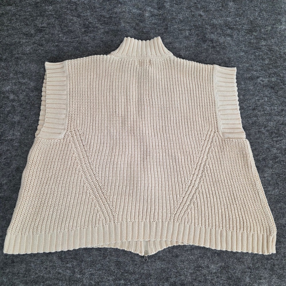 Pure Handknit Oversized Sweater Vest Small‎ Cream Full Zip Cotton Sleeveless